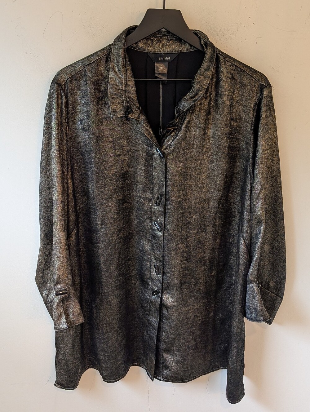Ali Miles Women's Metallic Dressy Artsy Button Up Blouse 2X